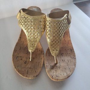 White Mountain Gold Thong Wedge Sandals